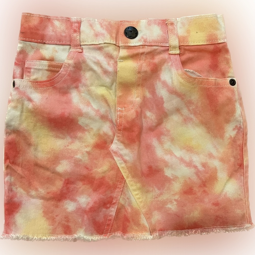 Pink & Yellow Tie Dye Twill Jean Skirt 5T